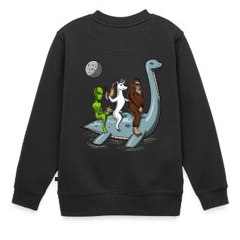 Alien Licorne Bigfoot Monté Monstre du Loch Ness - Sweat Premium enfant bio - noir - Dos - AI Model Kid Female (0cm)