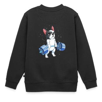 Muskulöse Fitness Französische Bulldogge - Kinder Premium Organic Sweatshirt - Schwarz - Hinten - AI Model Kid Female (0cm)