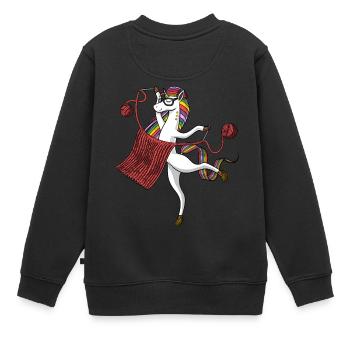 Einhorn, das magischen Garn-Stricker strickt - Kinder Premium Organic Sweatshirt - Schwarz - Hinten - AI Model Kid Female (0cm)
