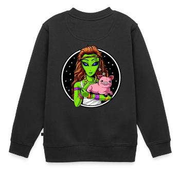 Space Alien Hippie Vegan Girl - Kinder Premium Organic Sweatshirt - Schwarz - Hinten - AI Model Kid Female (0cm)