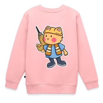 Katze Bohrmaschine Baustelle Helm Kinder Geschenk - Kinder Premium Organic Sweatshirt - Rosa - Hinten - AI Model Kid Female (0cm)