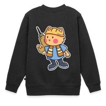 Katze Bohrmaschine Baustelle Helm Kinder Geschenk - Kinder Premium Organic Sweatshirt - Schwarz - Hinten - AI Model Kid Female (0cm)