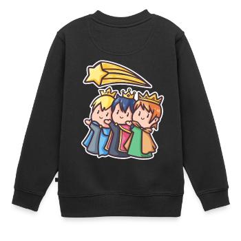 Saint trois rois matin terre cadeau de Noël - Sweat Premium enfant bio - noir - Dos - AI Model Kid Female (0cm)