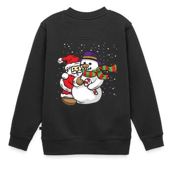 Weihnachtsmann und Schneemann Umarmung - Kinder Premium Organic Sweatshirt - Schwarz - Hinten - AI Model Kid Female (0cm)