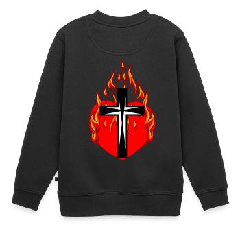 Croix, Croix, Jésus, Religion, Cœur, Feu, Flamme - Sweat Premium enfant bio - noir - Dos - AI Model Kid Female (0cm)