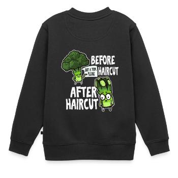 Fun Vorher Und Nach Dem Haarschnitt Geschenkidee - Kinder Premium Organic Sweatshirt - Schwarz - Hinten - AI Model Kid Female (0cm)