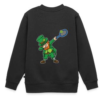 Dabbing Leprechaun Tennis Geschenkidee - Kinder Premium Organic Sweatshirt - Schwarz - Hinten - AI Model Kid Female (0cm)