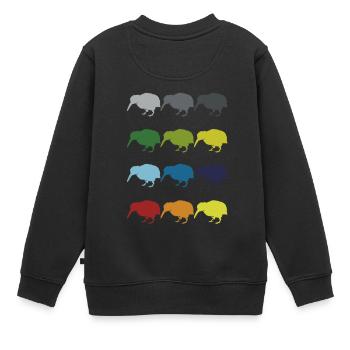 Neon Pop Art Retro Kiwi Laufvogel Geschenkidee - Kinder Premium Organic Sweatshirt - Schwarz - Hinten - AI Model Kid Female (0cm)