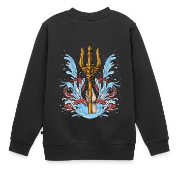 Trident Poséidon - Sweat Premium enfant bio - noir - Dos - AI Model Kid Female (0cm)