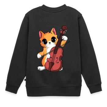 Katze Violinist Orchester - Kinder Premium Organic Sweatshirt - Schwarz - Hinten - AI Model Kid Female (0cm)