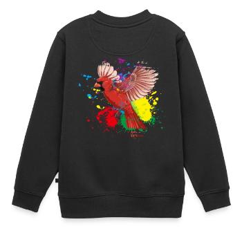 Bunter Fliegender Splash Vogel Rotkardinal - Kinder Premium Organic Sweatshirt - Schwarz - Hinten - AI Model Kid Female (0cm)