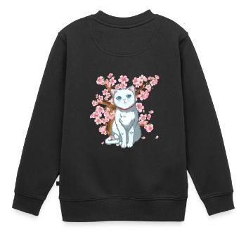 Fleur de cerisier japonais Samouraï Fleur de chat japonais - Sweat Premium enfant bio - noir - Dos - AI Model Kid Female (0cm)