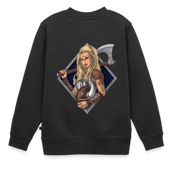 Nordischer Wikingerkrieger - Kinder Premium Organic Sweatshirt - Schwarz - Hinten - AI Model Kid Female (0cm)