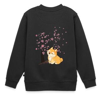 Fleur de cerisier Japon Art japonais Kawaii Shiba Inu - Sweat Premium enfant bio - noir - Dos - AI Model Kid Female (0cm)