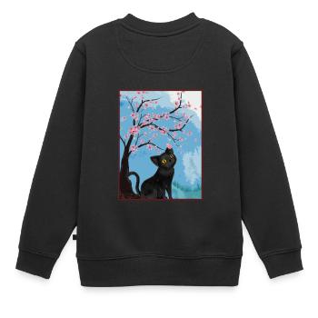 Katzenliebhaber Kirschblüte Japan Kirschbaum - Kinder Premium Organic Sweatshirt - Schwarz - Hinten - AI Model Kid Female (0cm)