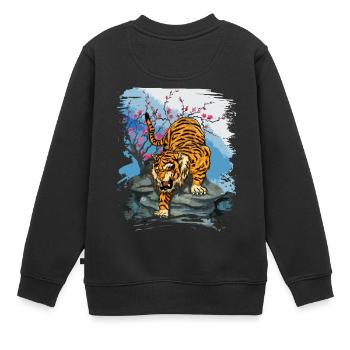 Japon Tiger Cherry Blossom Art japonais - Sweat Premium enfant bio - noir - Dos - AI Model Kid Female (0cm)