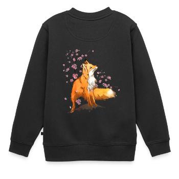 Japanische Kunst Fuchs Kirschblüte Japan - Kinder Premium Organic Sweatshirt - Schwarz - Hinten - AI Model Kid Female (0cm)