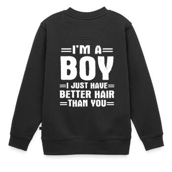 Lustige Sprüche Jungs Lange Haare Langhaarig - Kinder Premium Organic Sweatshirt - Schwarz - Hinten - AI Model Kid Female (0cm)