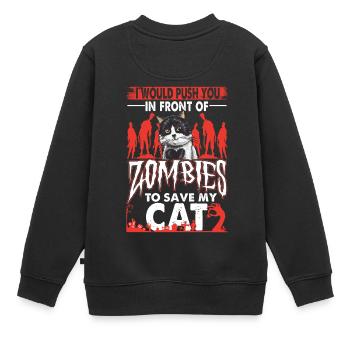 Dictons drôles d’amoureux des chats zombies - Sweat Premium enfant bio - noir - Dos - AI Model Kid Female (0cm)