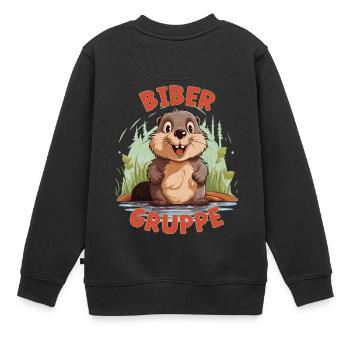 Comic Bibergruppe Kindergarten Gruppentier Biber - Kinder Premium Organic Sweatshirt - Schwarz - Hinten - AI Model Kid Female (0cm)