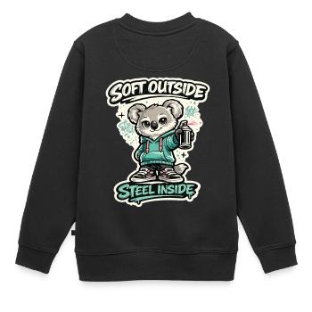 Douceur à l’extérieur, acier à l’intérieur – Koala Streetart - Sweat Premium enfant bio - noir - Dos - AI Model Kid Female (0cm)