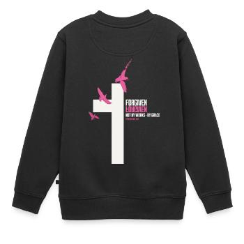 FORGIVEN Kreuz Tauben Pink Weiß Vers - Kinder Premium Organic Sweatshirt - Schwarz - Hinten - AI Model Kid Female (0cm)