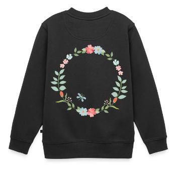 Blumenkranz Personalisierbar - Kinder Premium Organic Sweatshirt - Schwarz - Hinten - AI Model Kid Female (0cm)
