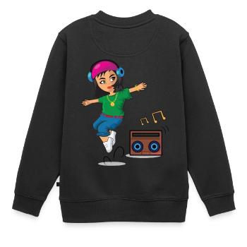 Hip Hop Girl tanzt mit Ghetto Blaster Breakdance - Kinder Premium Organic Sweatshirt - Schwarz - Hinten - AI Model Kid Female (0cm)
