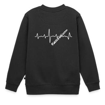 Flöte Herzschlag Flötenspieler Geschenk - Kinder Premium Organic Sweatshirt - Schwarz - Hinten - AI Model Kid Female (0cm)