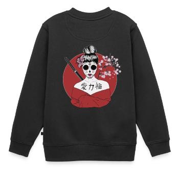 Japanische Geisha Sugar Skull - Kinder Premium Organic Sweatshirt - Schwarz - Hinten - AI Model Kid Female (0cm)