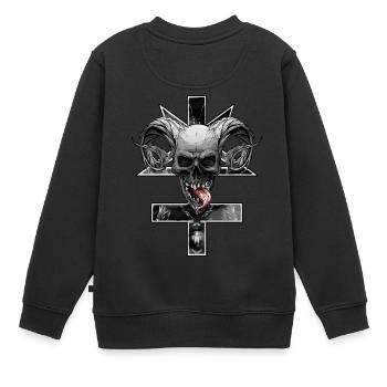 Croix inversée avec pentagramme et crâne - Sweat Premium enfant bio - noir - Dos - AI Model Kid Female (0cm)
