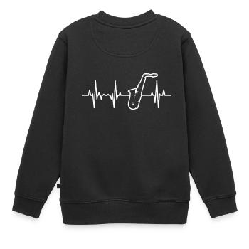 Saxophon EKG Herzschlag - Kinder Premium Organic Sweatshirt - Schwarz - Hinten - AI Model Kid Female (0cm)