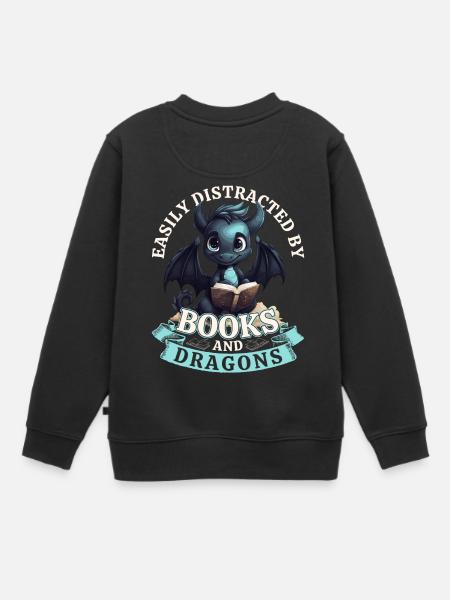 Easily Distracted By Books And Dragons: Drachen - Kinder Premium Organic Sweatshirt - Schwarz