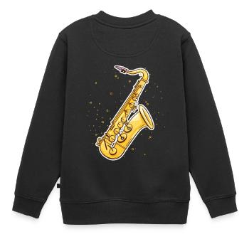 Saxophon Grafik - Kinder Premium Organic Sweatshirt - Schwarz - Hinten - AI Model Kid Female (0cm)
