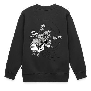 Kamera mit Farbklecksen [weiß] - Kinder Premium Organic Sweatshirt - Schwarz - Hinten - AI Model Kid Female (0cm)