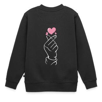 K-Pop Finger Herz - Kinder Premium Organic Sweatshirt - Schwarz - Hinten - AI Model Kid Female (0cm)