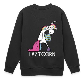 LazyCorn - Kinder Premium Organic Sweatshirt - Schwarz - Hinten - AI Model Kid Female (0cm)