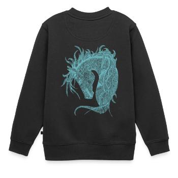 Pferde Kopf Zentangle Türkis - Kinder Premium Organic Sweatshirt - Schwarz - Hinten - AI Model Kid Female (0cm)