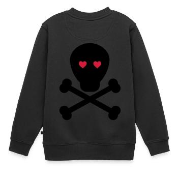 skull herz totenkopf knochen liebe psycho - Kinder Premium Organic Sweatshirt - Schwarz - Hinten - AI Model Kid Female (0cm)