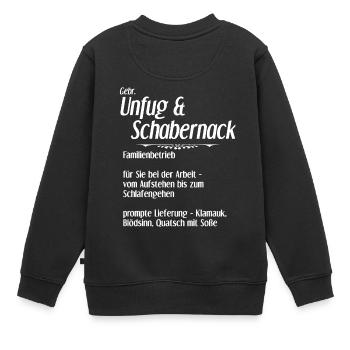 Unfug und Schabernack - Kinder Premium Organic Sweatshirt - Schwarz - Hinten - AI Model Kid Female (0cm)