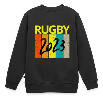 rugby, rugby sport, fan de rugby, rugby 2023 - Sweat Premium enfant bio - noir - Dos - AI Model Kid Female (0cm)
