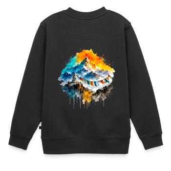 Montagnes aquarellées de l’Himalaya et drapeaux de prière - Sweat Premium enfant bio - noir - Dos - AI Model Kid Female (0cm)