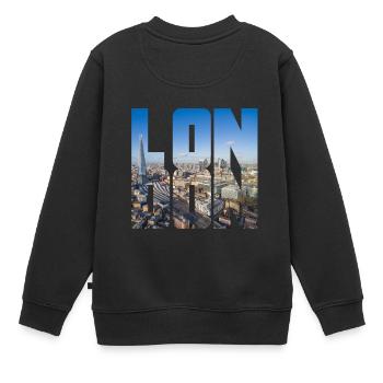 London England UK GB - Kinder Premium Organic Sweatshirt - Schwarz - Hinten - AI Model Kid Female (0cm)