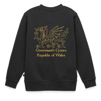 Gweriniaeth Cymru Republik Wales - Kinder Premium Organic Sweatshirt - Schwarz - Hinten - AI Model Kid Female (0cm)