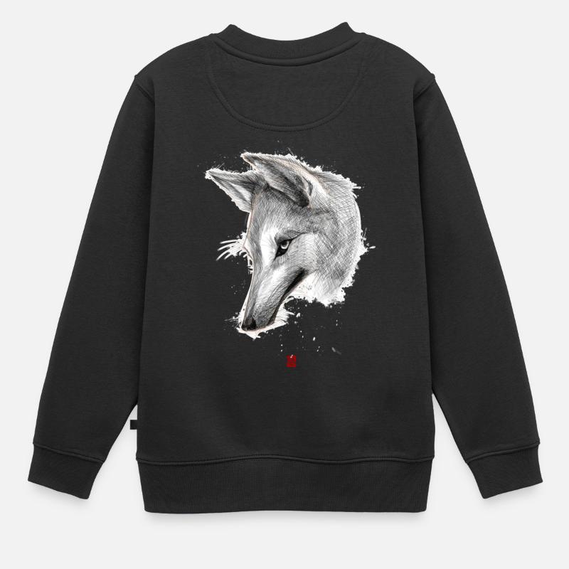 Sketchy Loup - Sweat Premium enfant bio - noir