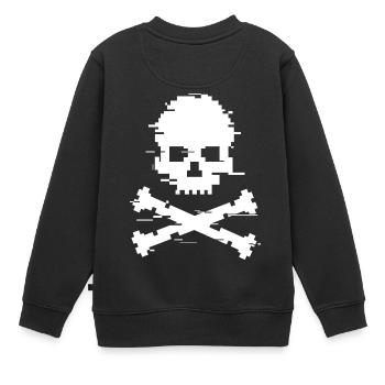 Glitch-Schädel - Kinder Premium Organic Sweatshirt - Schwarz - Hinten - AI Model Kid Female (0cm)