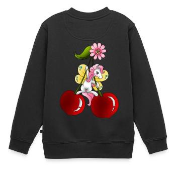 Pony Fee auf Kirsche mit Kirschblüten - Kinder Premium Organic Sweatshirt - Schwarz - Hinten - AI Model Kid Female (0cm)
