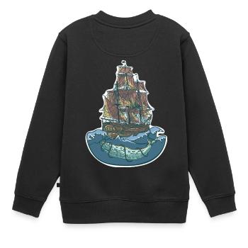 Whale ship - sailing ship - Kids Premium Organic Sweatshirt - black - Back - AI Model Kid Female (0cm)