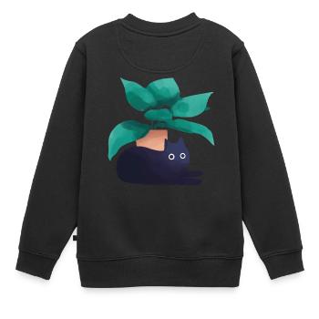 Katzen vor Blumentopf - Kinder Premium Organic Sweatshirt - Schwarz - Hinten - AI Model Kid Female (0cm)