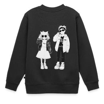 Japanische Coolness in Schwarz-Weiß - Kinder Premium Organic Sweatshirt - Schwarz - Hinten - AI Model Kid Female (0cm)